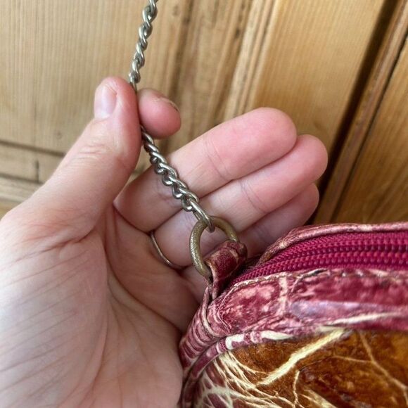 Veari Crocodile‎ Leather Chain Strap Bag Cross Body Purse Brown Pink W/ Dust Bag - Picture 7 of 16